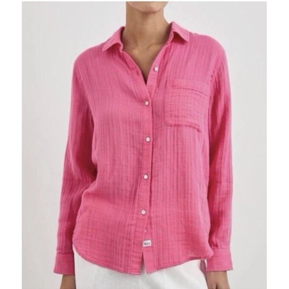 J Crew Button Down Shirt Long Sleeve Fuchsia 100 % Cotton Gauze Lightweight M